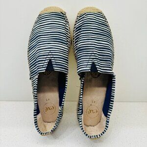 EXE Espadrille Nautical Navy White Striped Marine Shoes Flats  Boho Beachy Sz 41